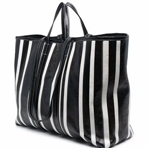 AUTHENTIC BALENCIAGA Striped Patchwork East West Barbes Shopper Black White